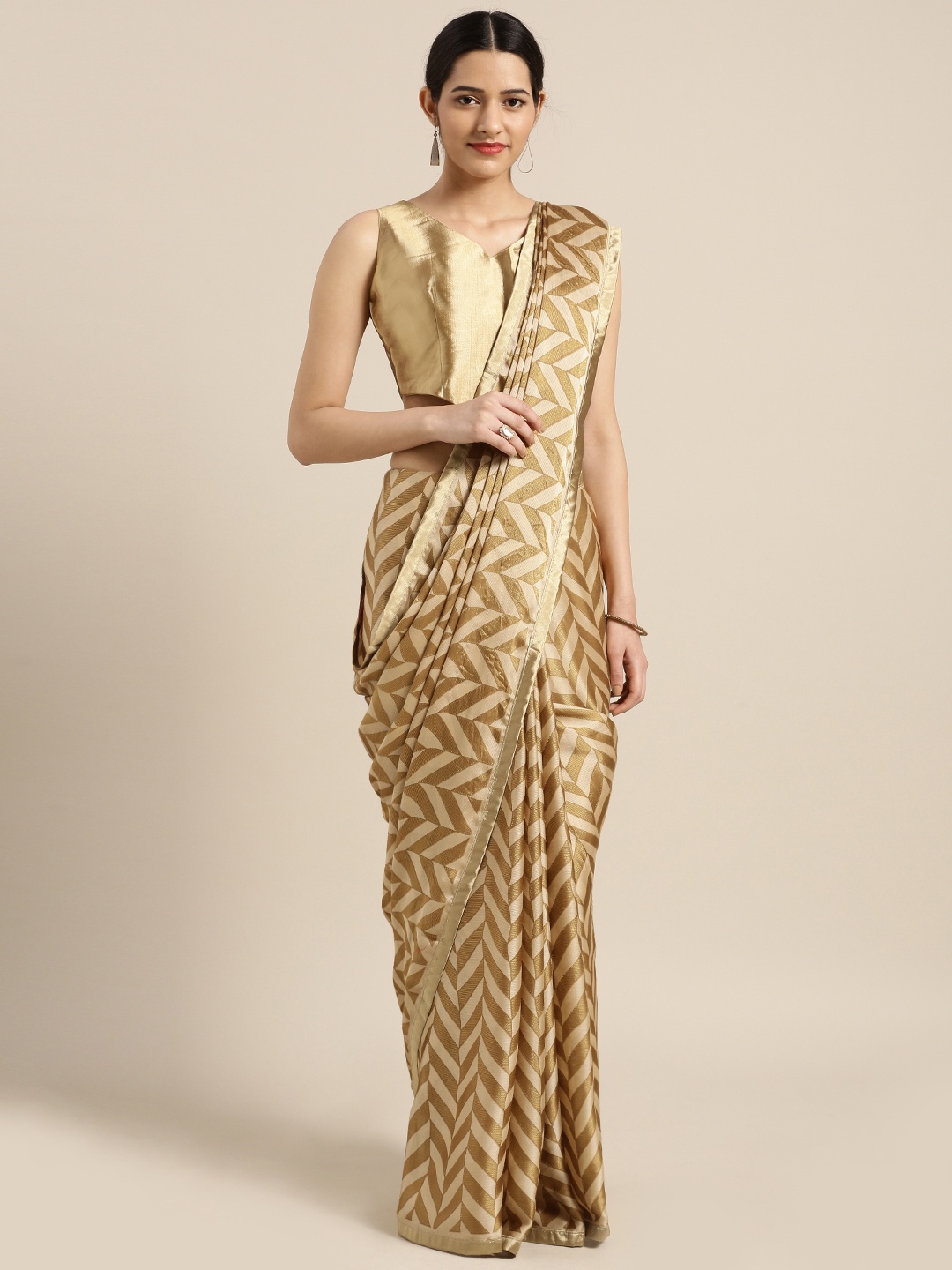 

Aarrah Beige Printed Satin Saree