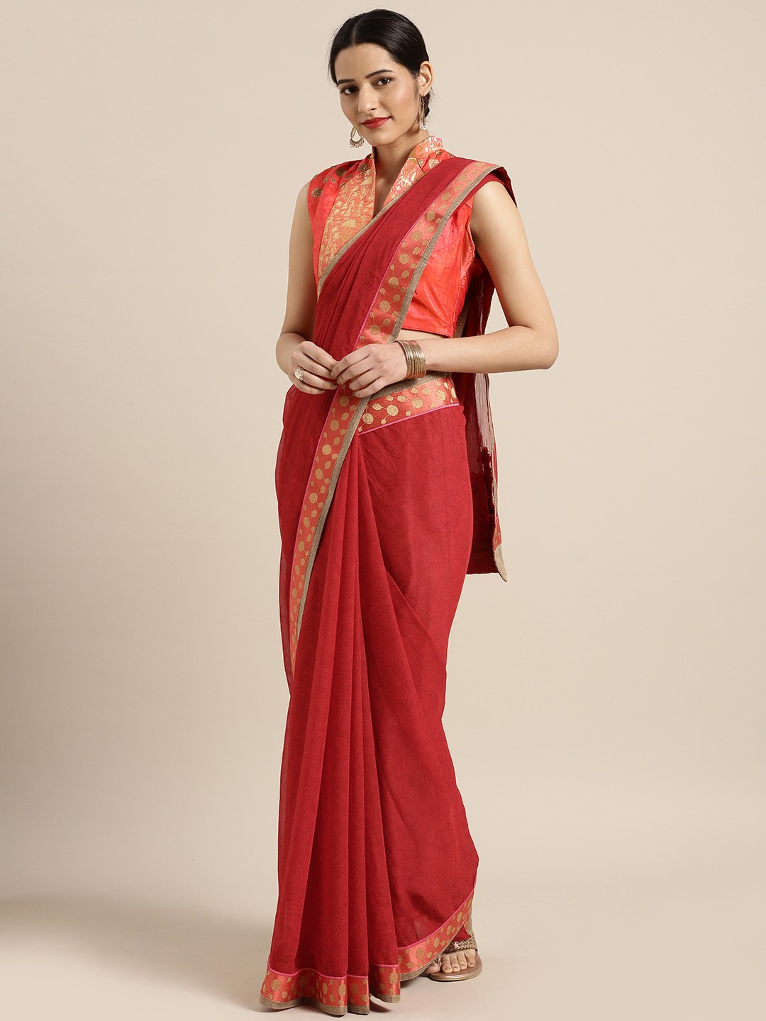

Aarrah Red Printed Pure Silk Saree