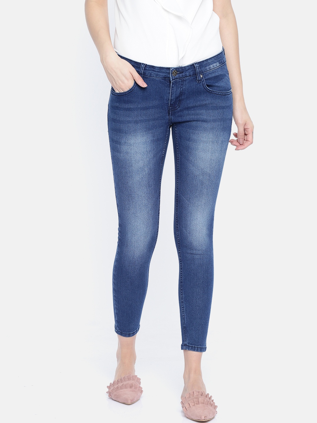 

People Women Blue Skinny Fit Low-Rise Clean Look Stretchable Jeans