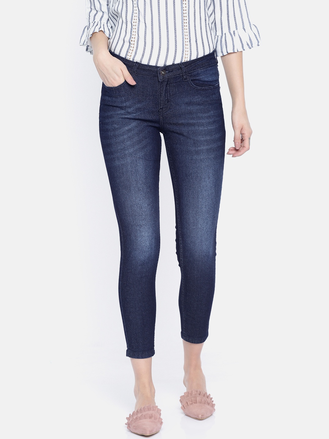 

People Women Blue Slim Fit Mid-Rise Clean Look Stretchable Jeans