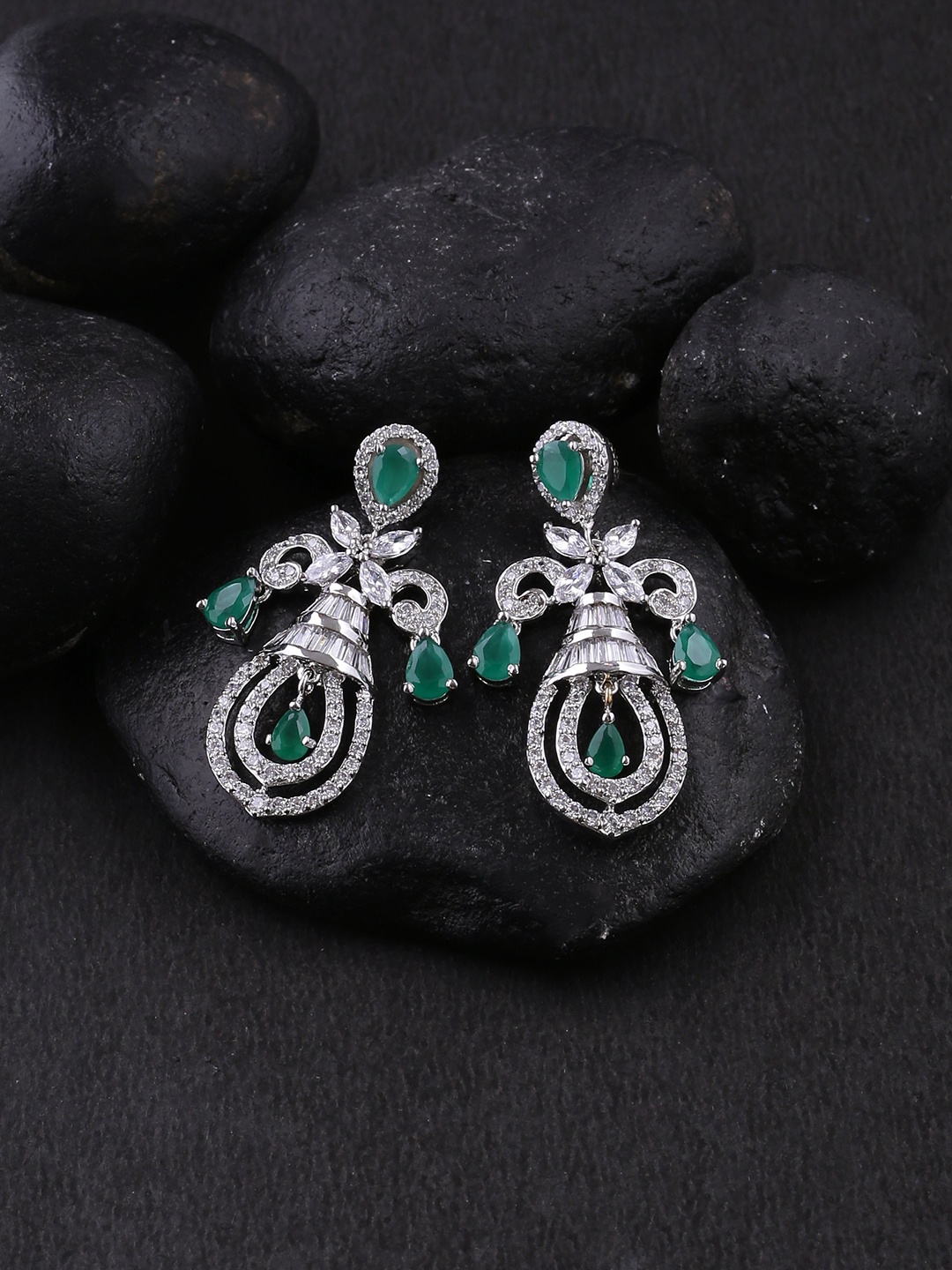 

Studio Voylla Silver-Plated & White Handcrafted Contemporary Drop Earrings