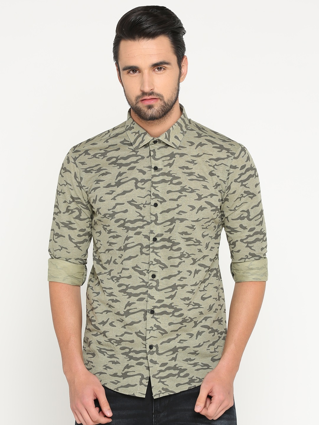 

SHOWOFF Men Olive Green Slim Fit Casual Shirt