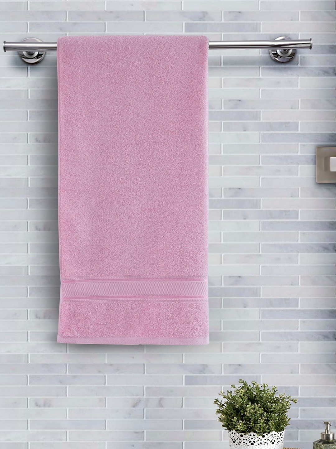 

In-House by maspar Pink Solid 500 GSM Cotton Bath Towel