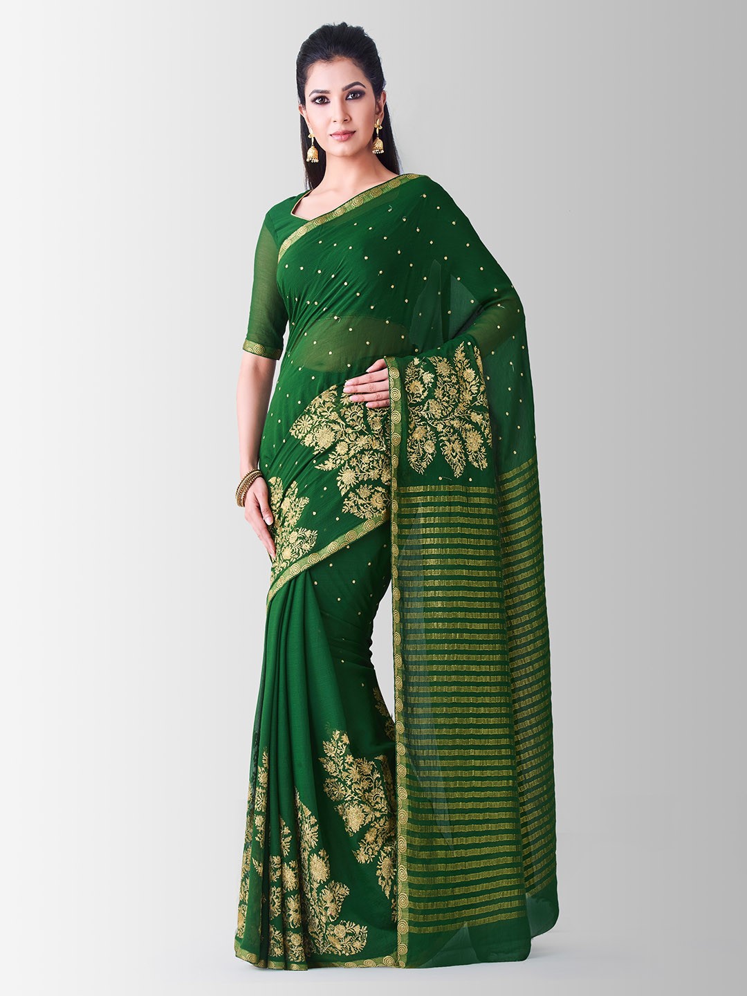 

MIMOSA Green Poly Chiffon Embroidered Banarasi Saree