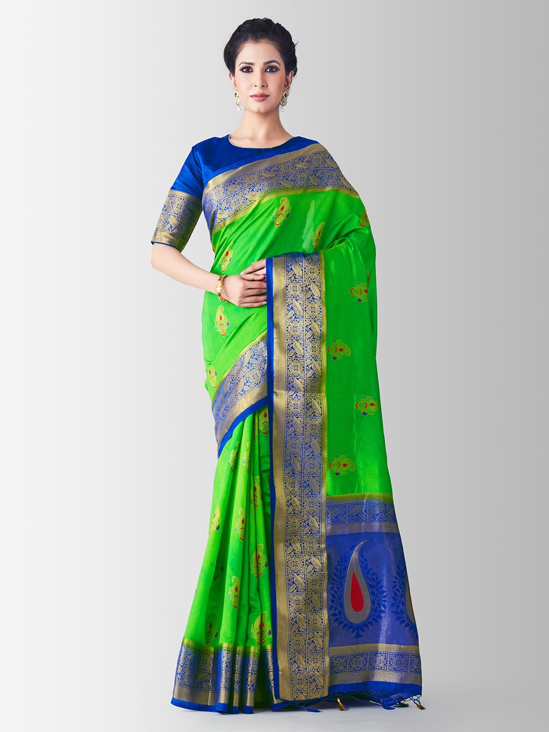 

MIMOSA Green & Blue Art Silk Woven Design Kanjeevaram Saree