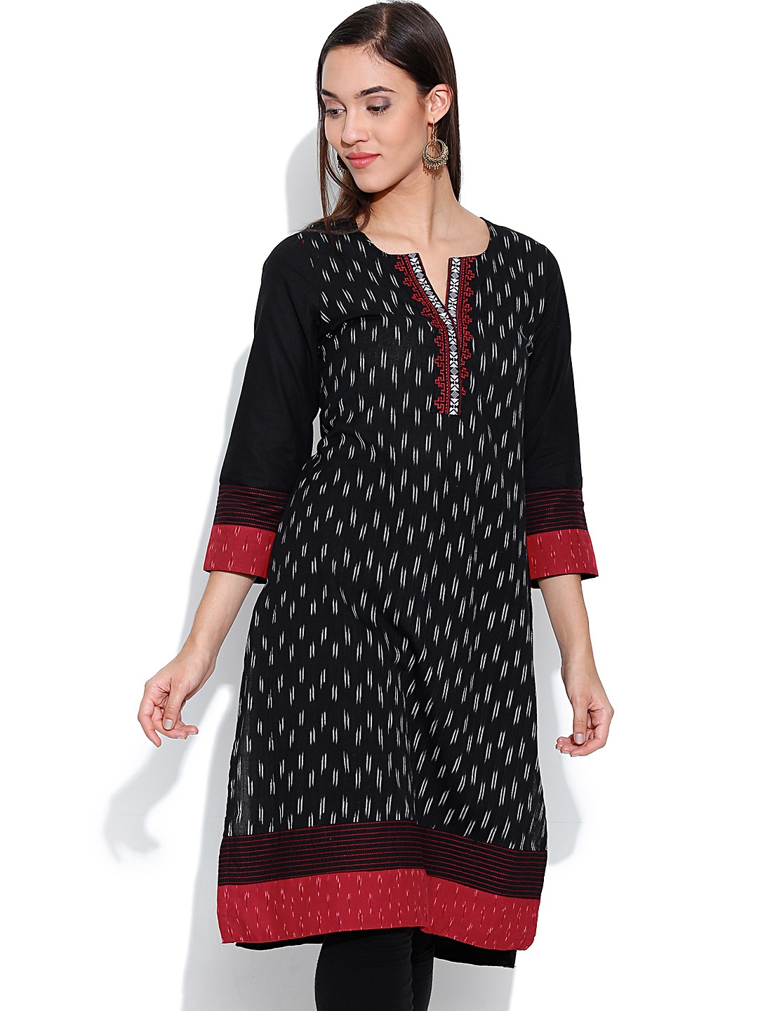 

BIBA Black Kurta with Ikat Woven Pattern