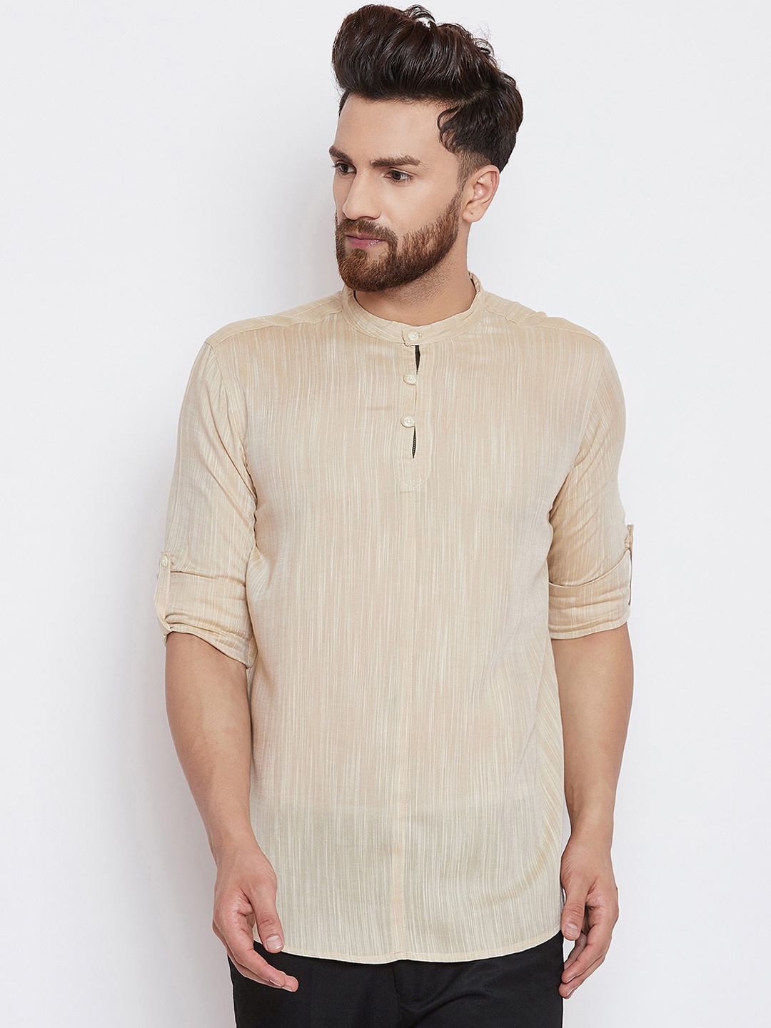 

even Men Beige Solid Straight Kurta