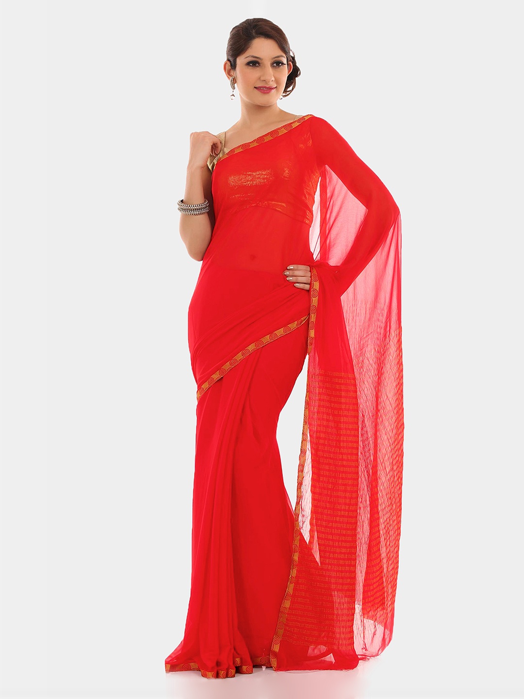 

Chhabra 555 Red Solid Poly Chiffon Saree