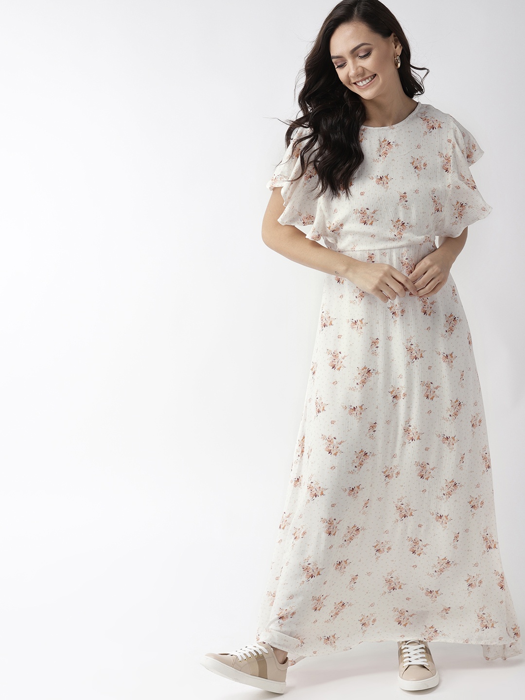 

Mast & Harbour Women Off-White & Peach-Coloured Printed Maxi Dress