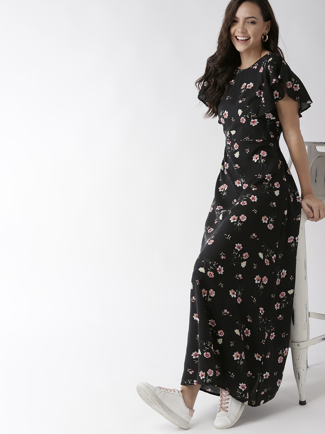 

Mast & Harbour Women Black & Pink Printed Maxi Dress