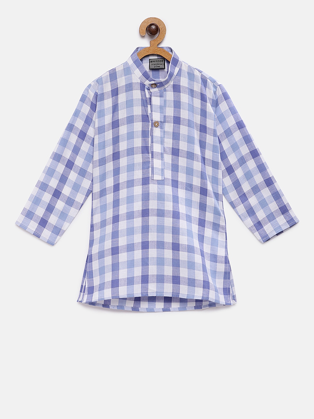 

RIKIDOOS Boys Blue & White Checked Straight Kurta