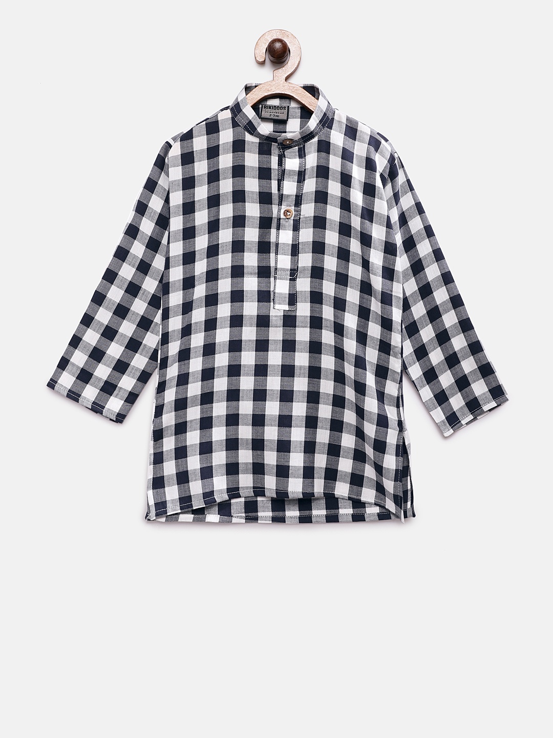

RIKIDOOS Boys Black & White Checked Straight Kurta