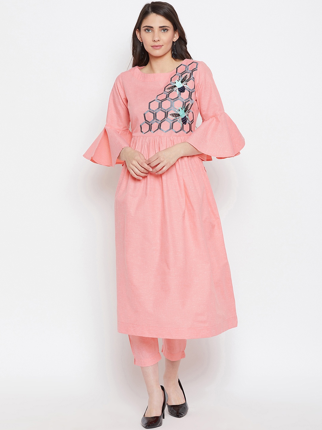 

Bitterlime Women Pink Solid Kurta with Trousers