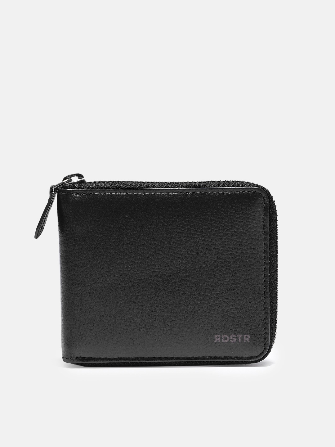 

The Roadster Lifestyle Co Men Black Solid Leather Zip Around Wallet