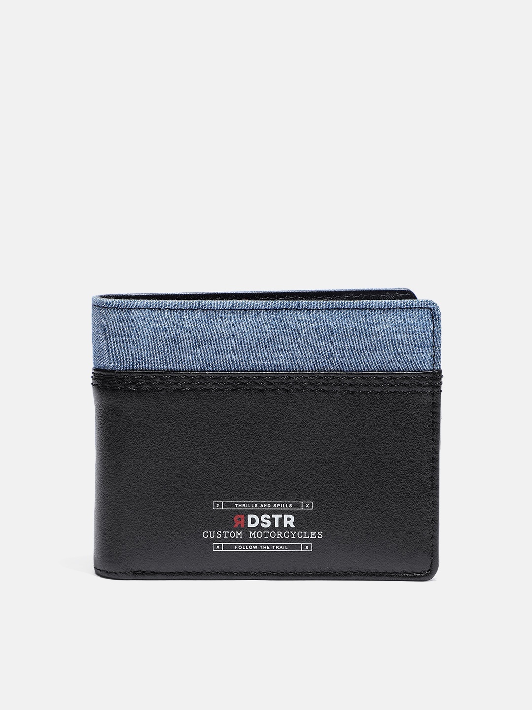 

The Roadster Lifestyle Co Men Black & Blue Colourblocked Leather Two Fold Wallet