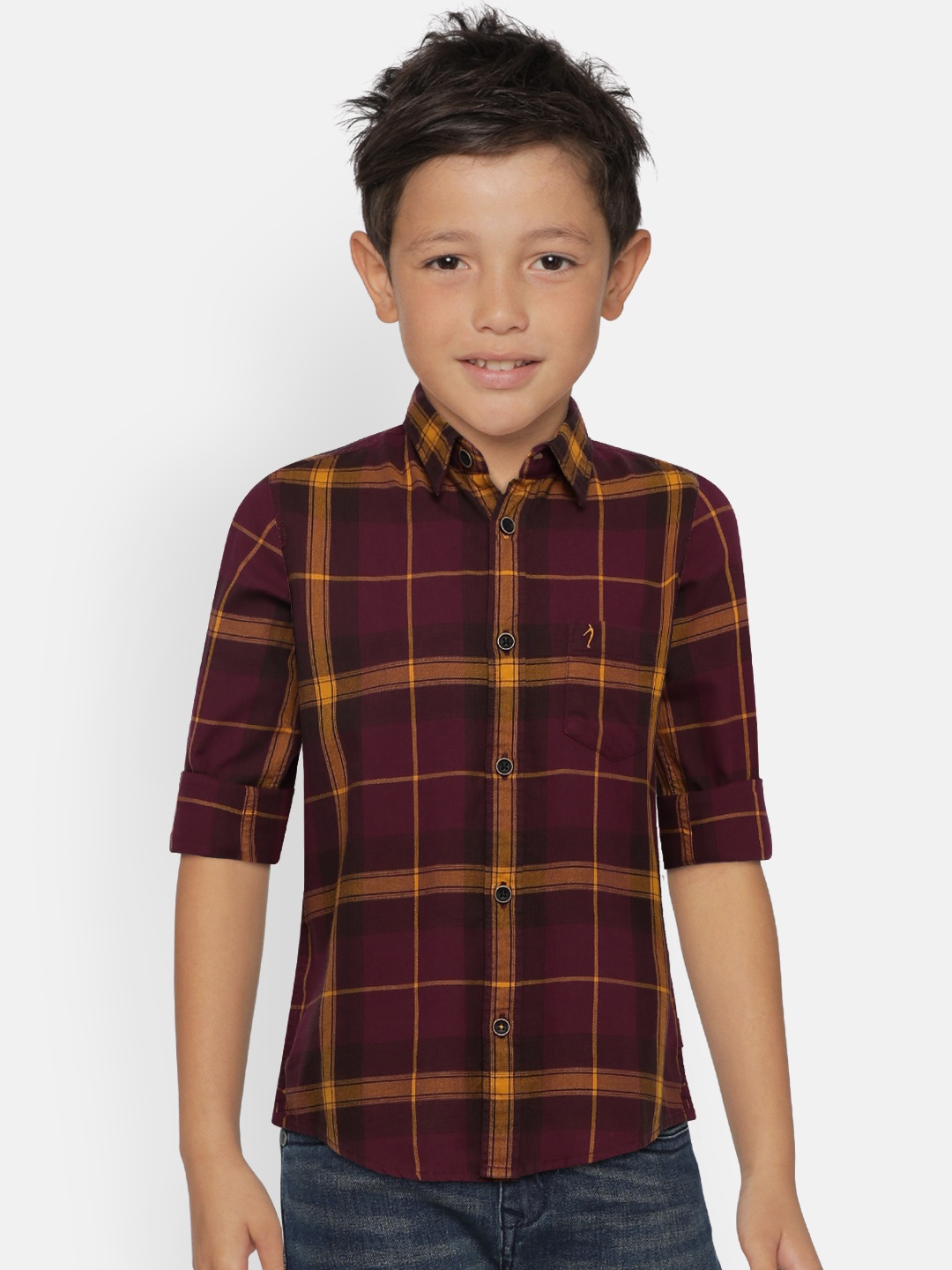 

Indian Terrain Boys Purple & Yellow Checked Regular Fit Casual Shirt