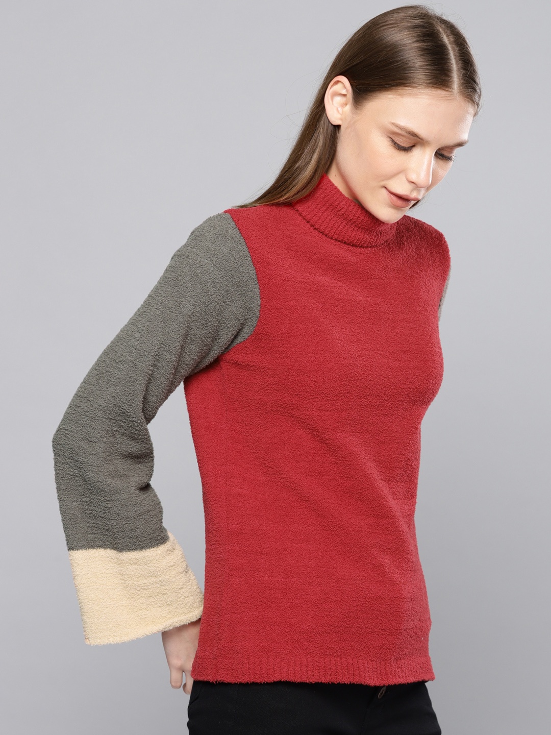 

Chemistry Edition Women Red & Grey Solid Sweater