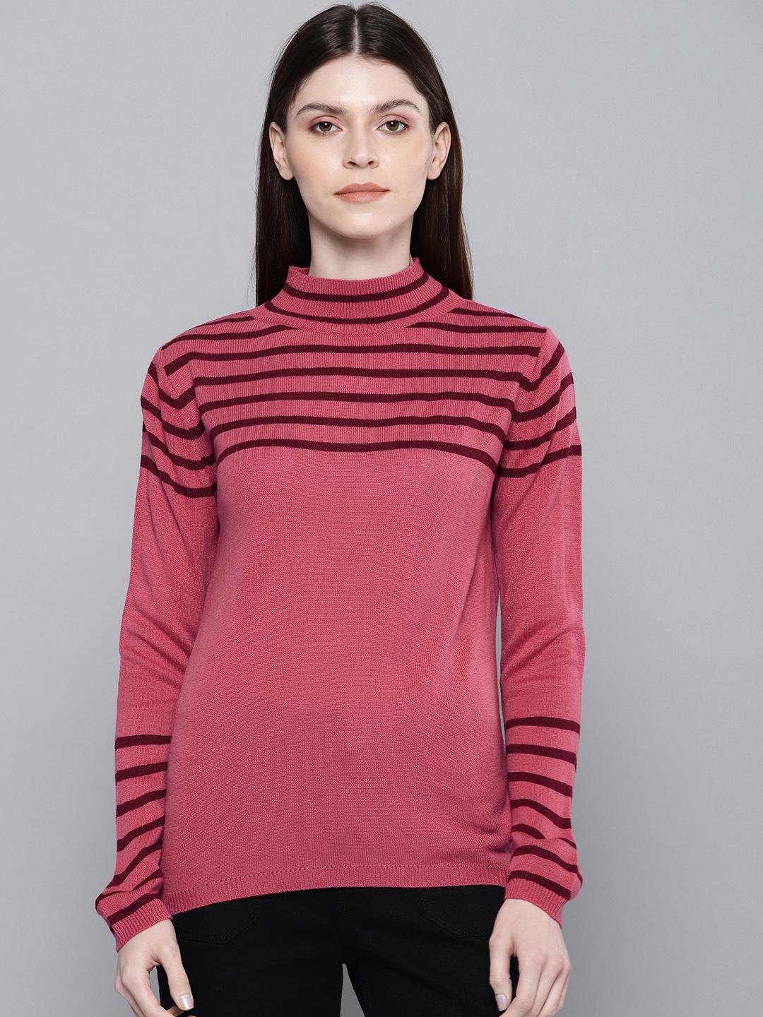 

Chemistry Edition Women Pink & Maroon Striped Sweater