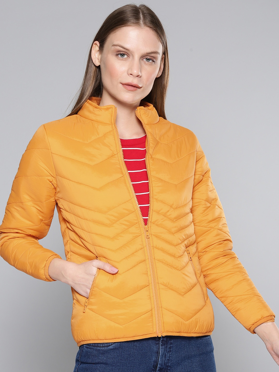 

Chemistry Edition Women Mustard Yellow Solid Lightweight Puffer Jacket