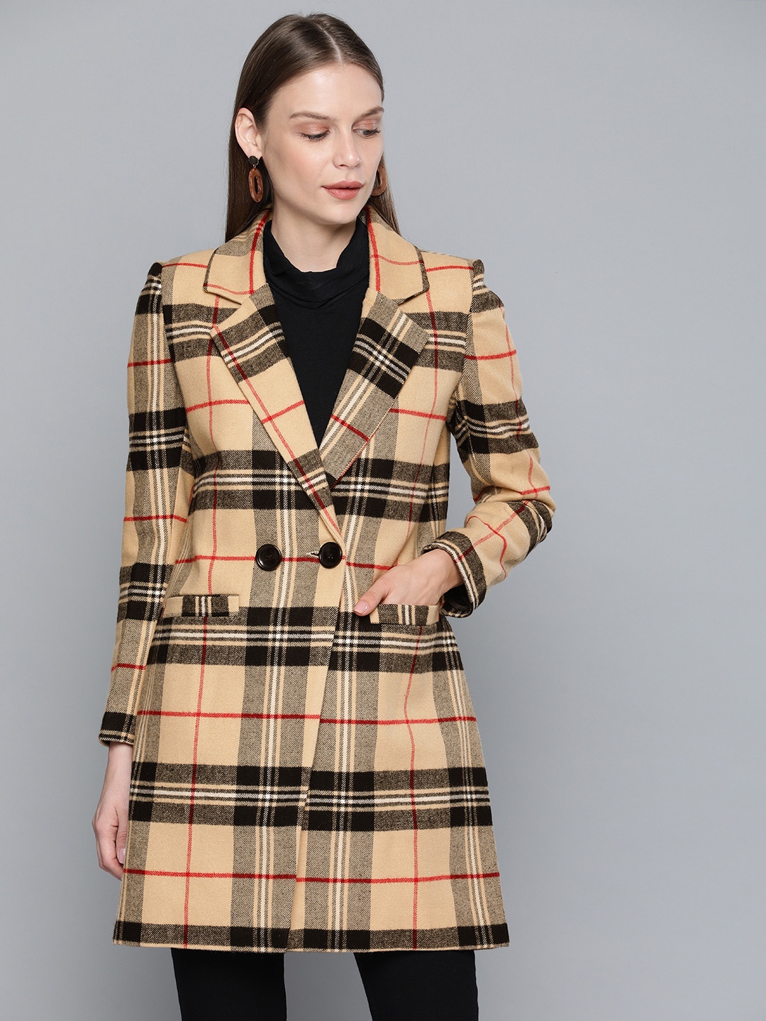 

Chemistry Edition Women Beige Checked Tailored Jacket