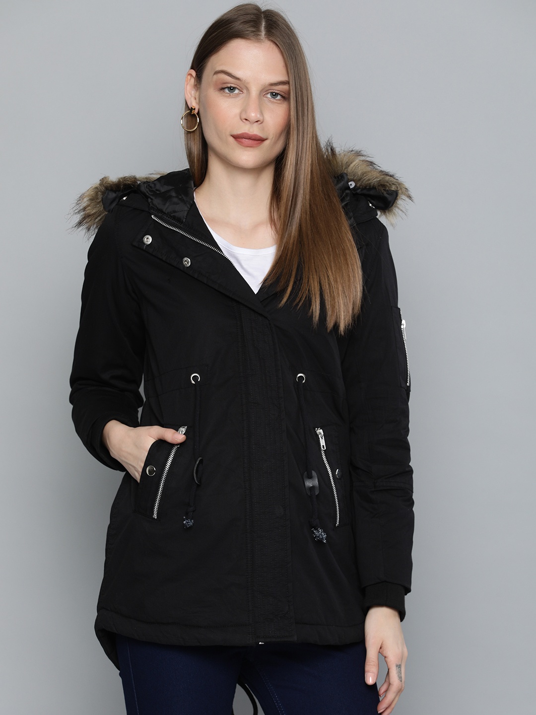 

Chemistry Edition Women Black Solid Parka Jacket