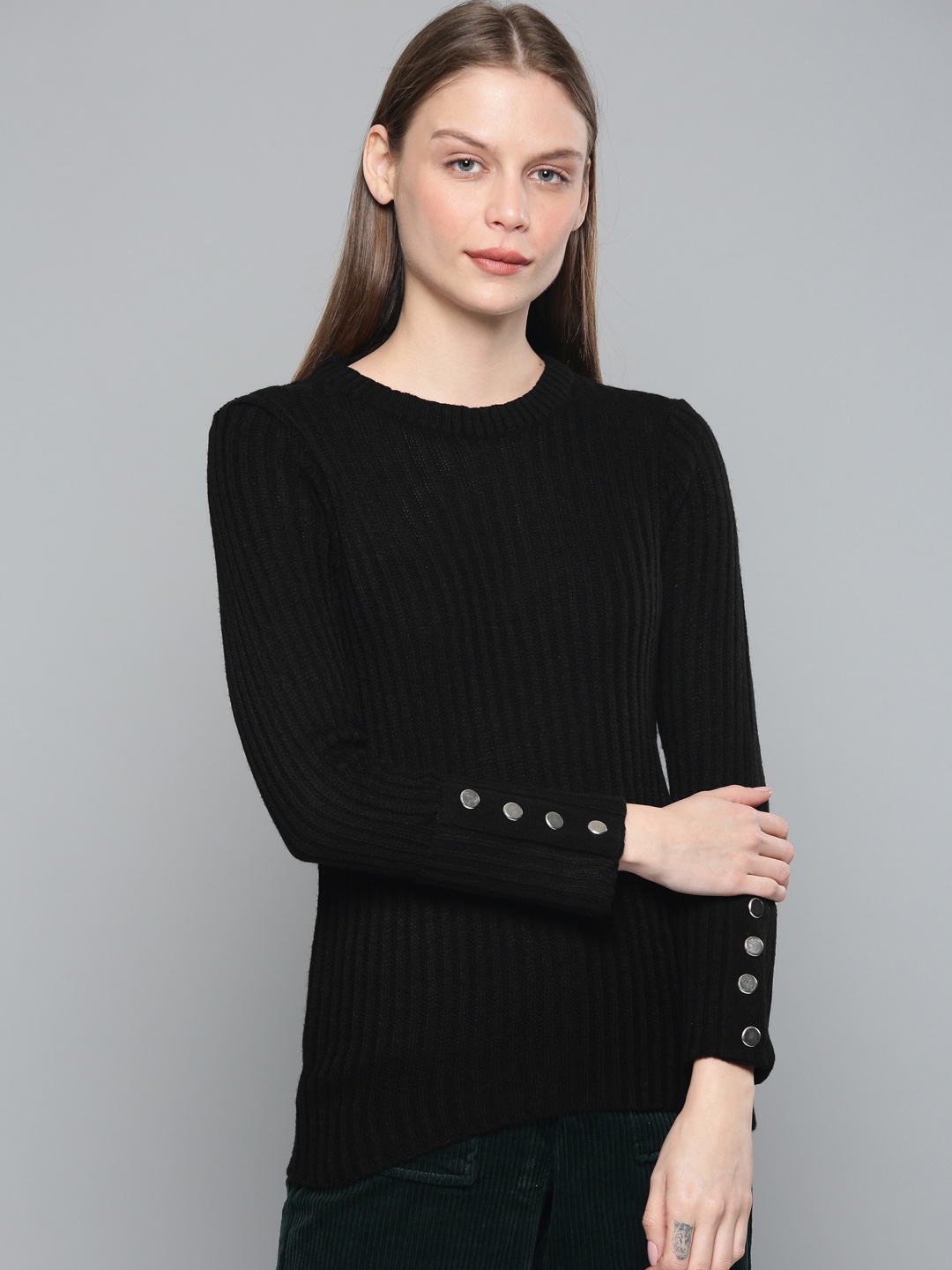 

Chemistry Edition Women Black Ribbed Sweater