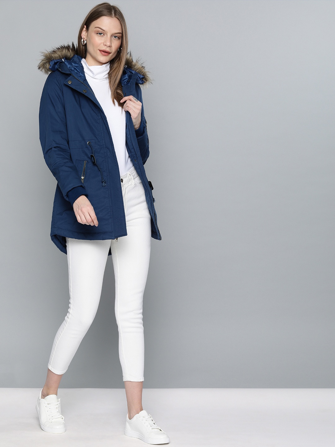 

Chemistry Edition Women Navy Blue Solid Parka Jacket