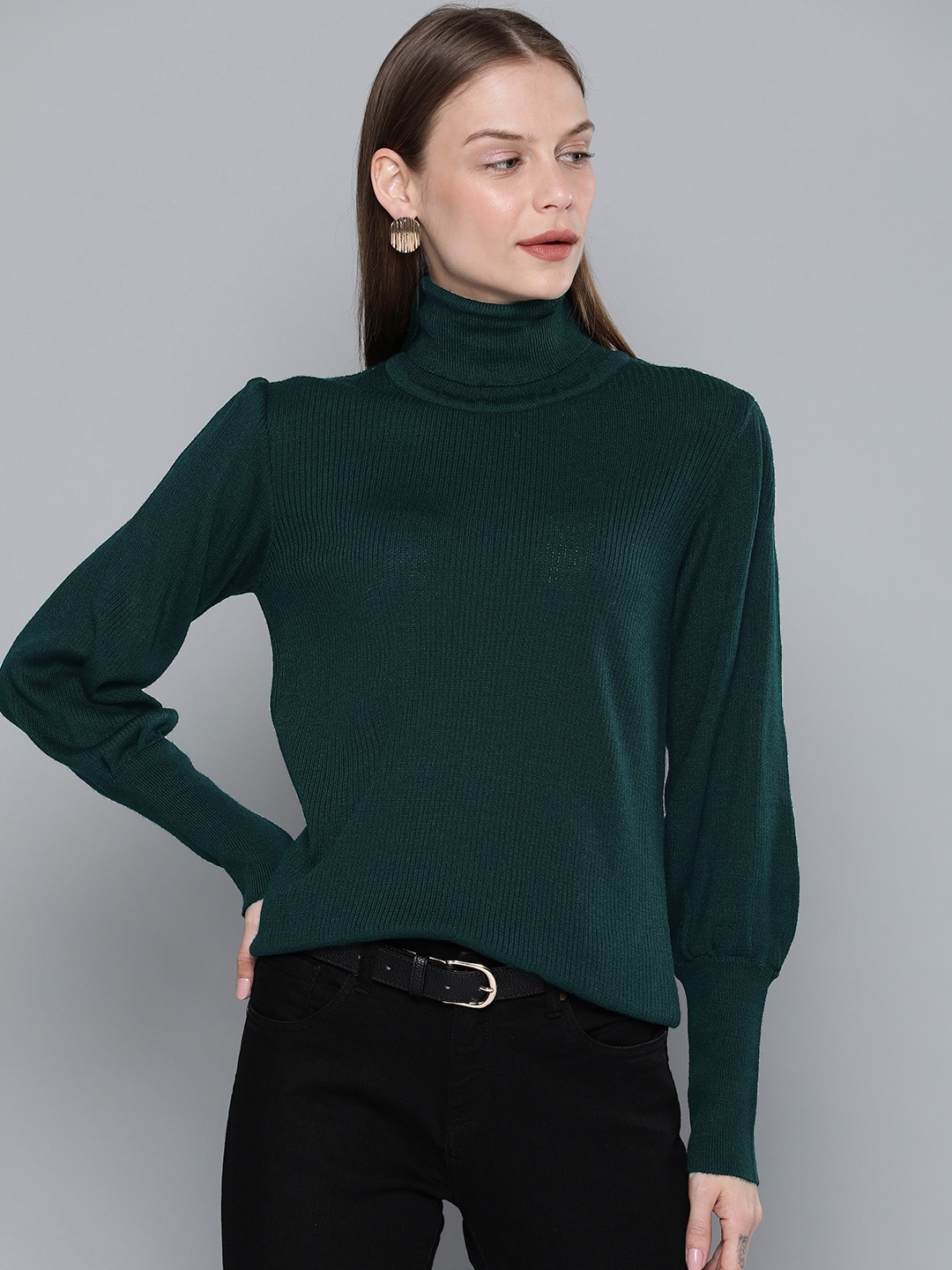 

Chemistry Edition Women Teal Green Solid Pullover Sweater