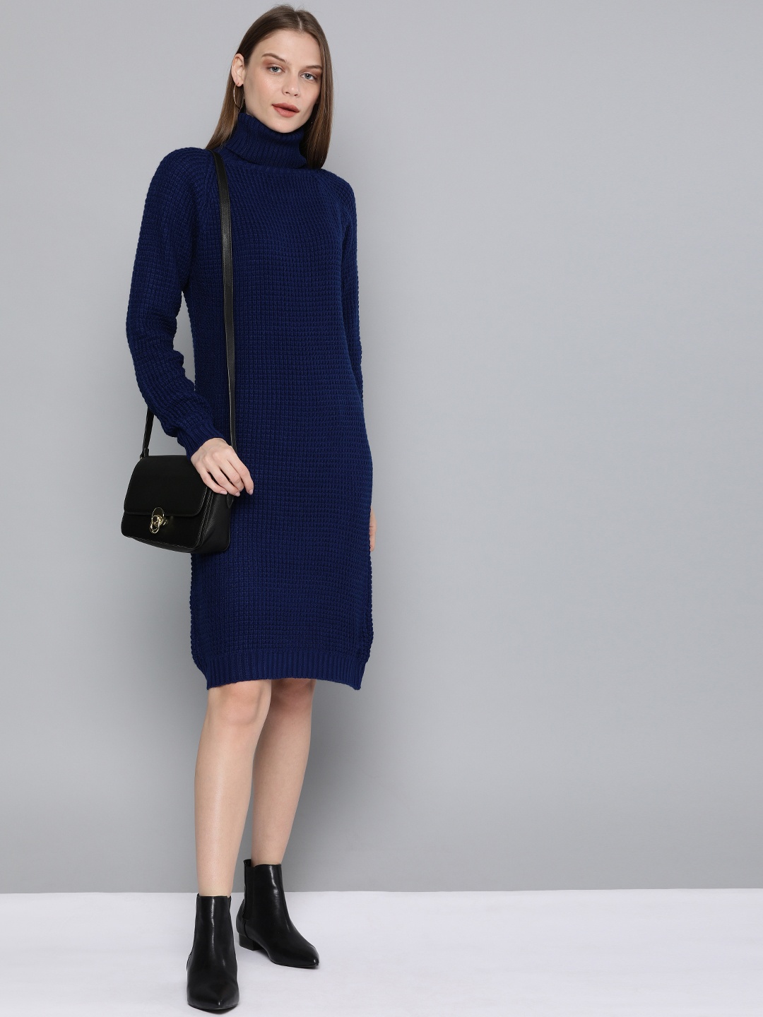 

Chemistry Edition Navy Blue Self-Design Jumper Dress