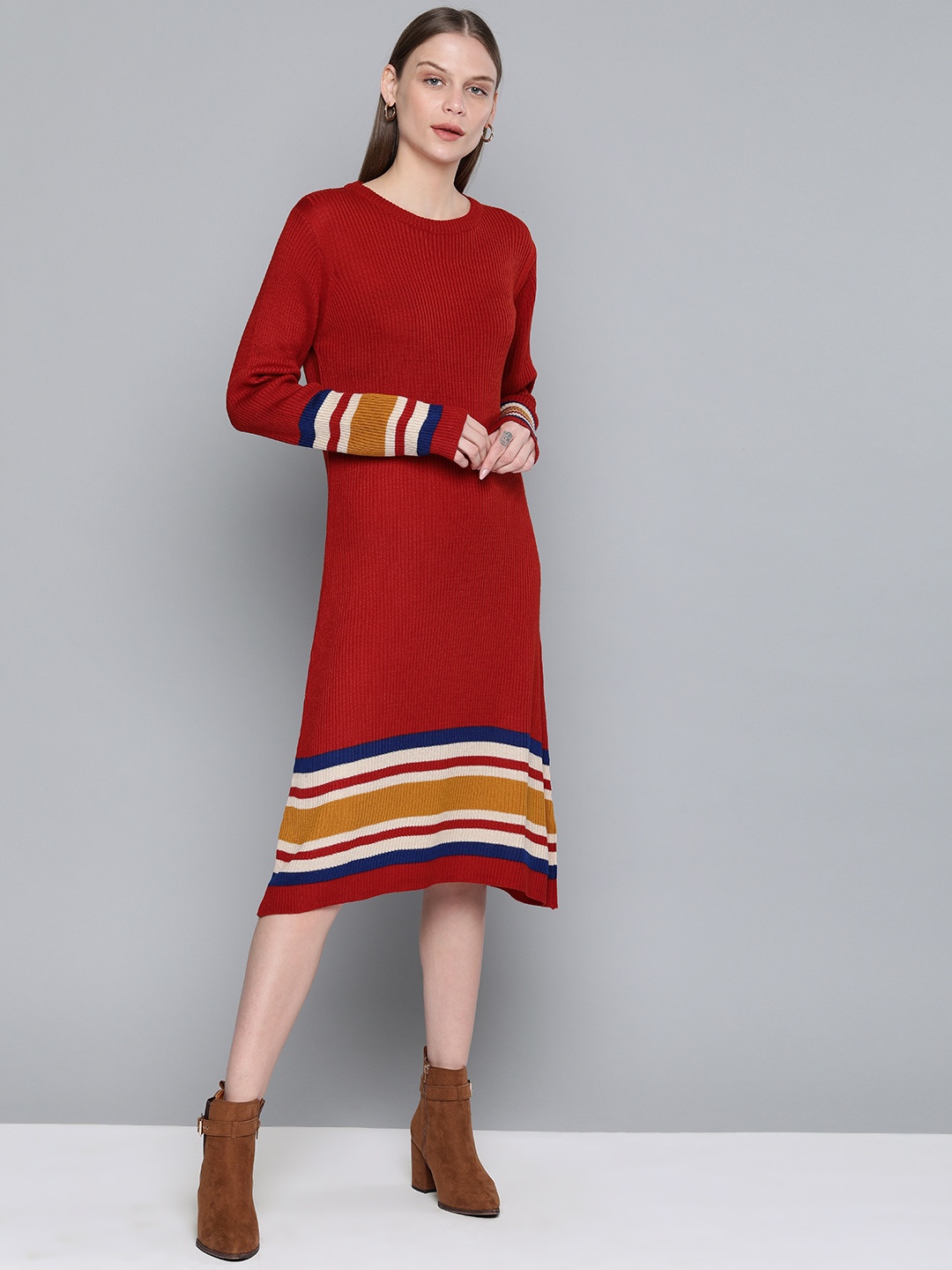 

Chemistry Edition Women Solid Red A-Line Sweater Dress