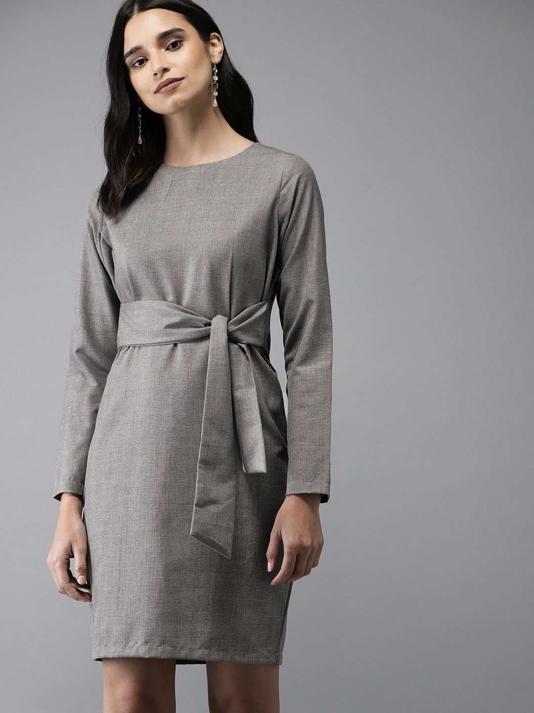 

Moda Rapido Women Grey Self Checked Sheath Dress
