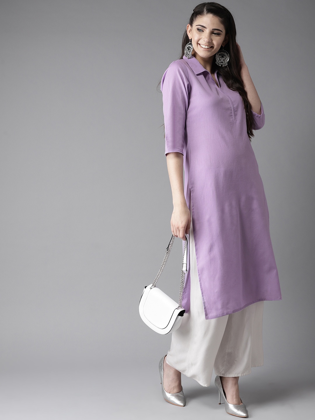 

HERE&NOW Women Purple Solid Straight Kurta