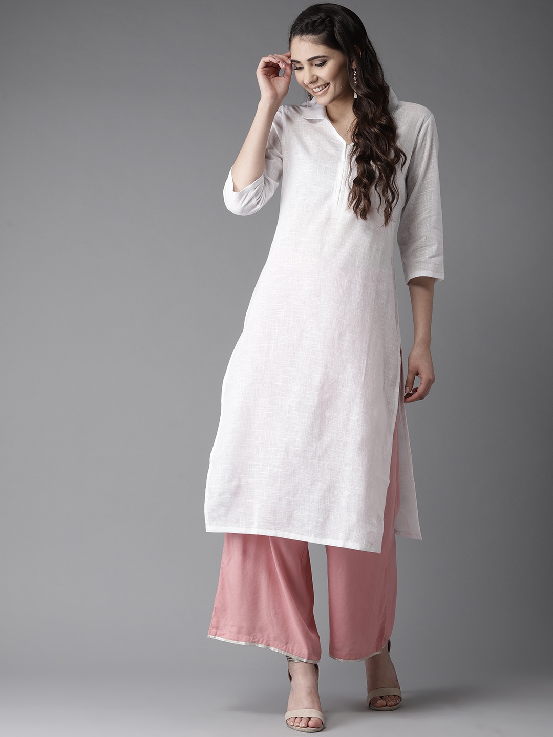 HERE&NOW Women White Solid Straight Kurta