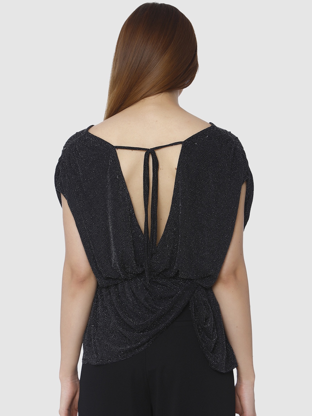 

Vero Moda Women Black Sheen Peplum Top