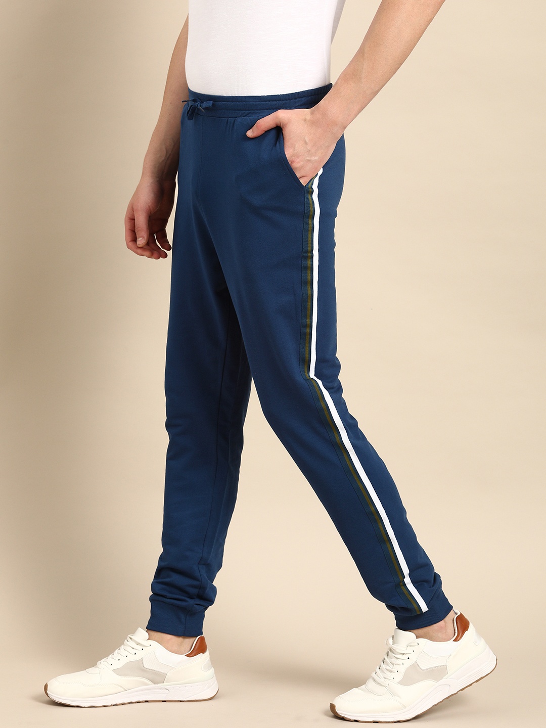 

ether Men Blue Slim Fit Solid Joggers With Side Stripe Detail