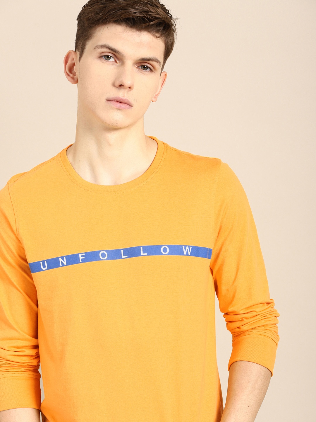 

ether Men Mustard Yellow Solid Round Neck Pure Cotton T-shirt