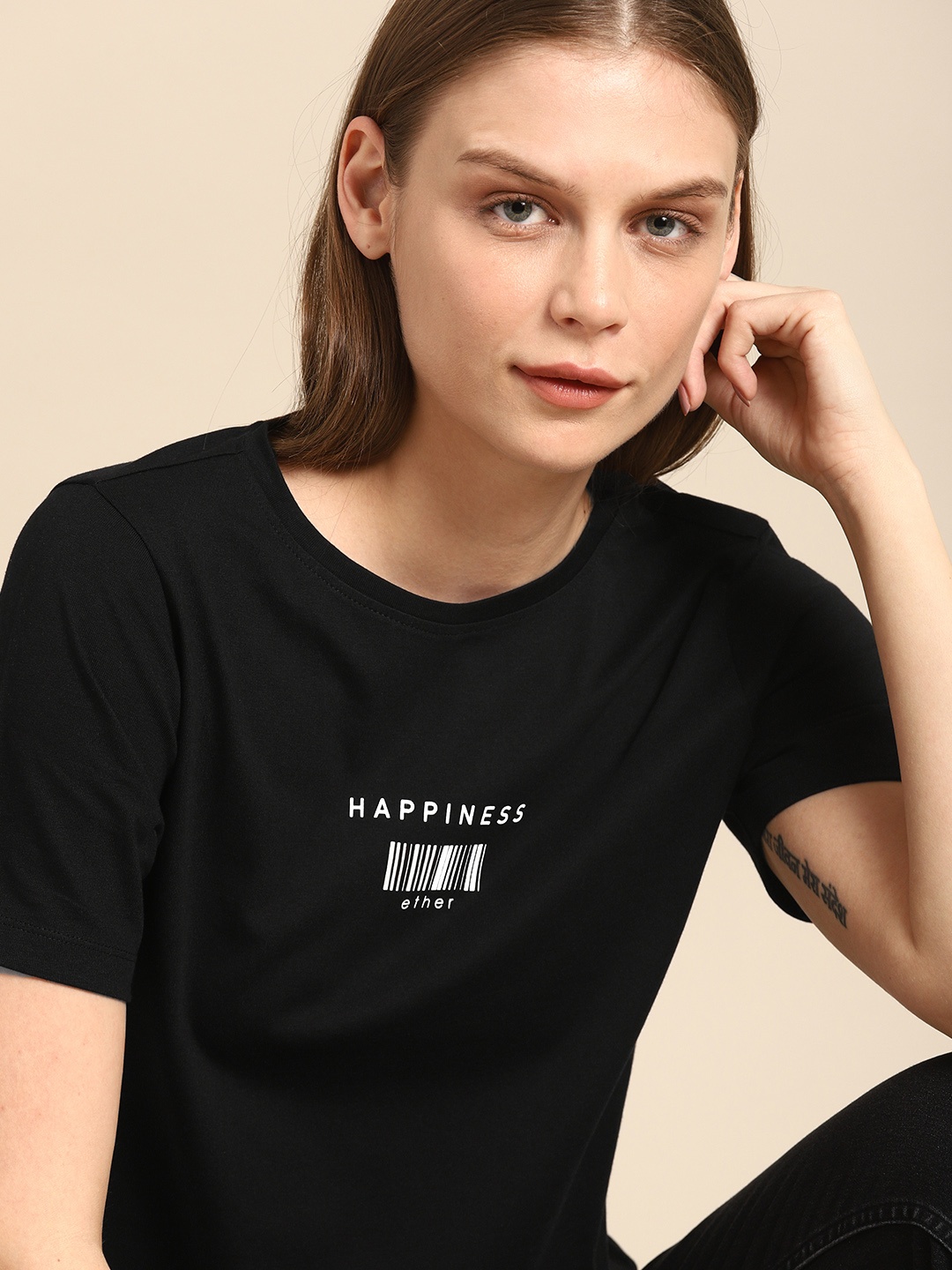 

ether Women Black Pure Cotton T-shirt