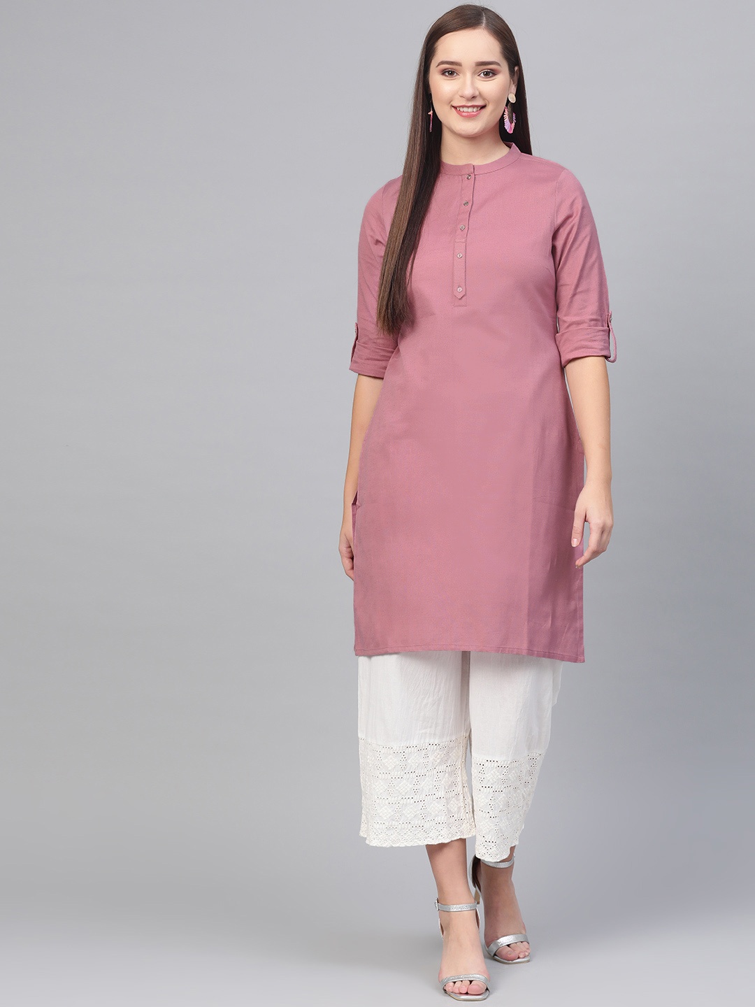 

W Women Mauve Solid Straight Kurta