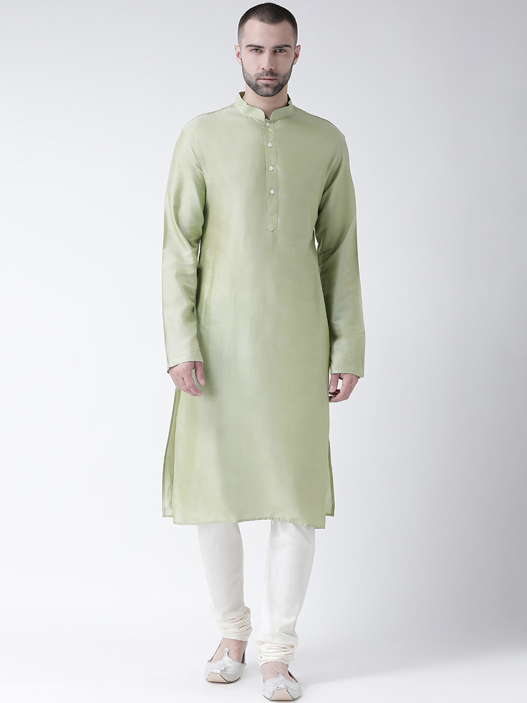 

KISAH Men Green & White Solid Kurta with Churidar