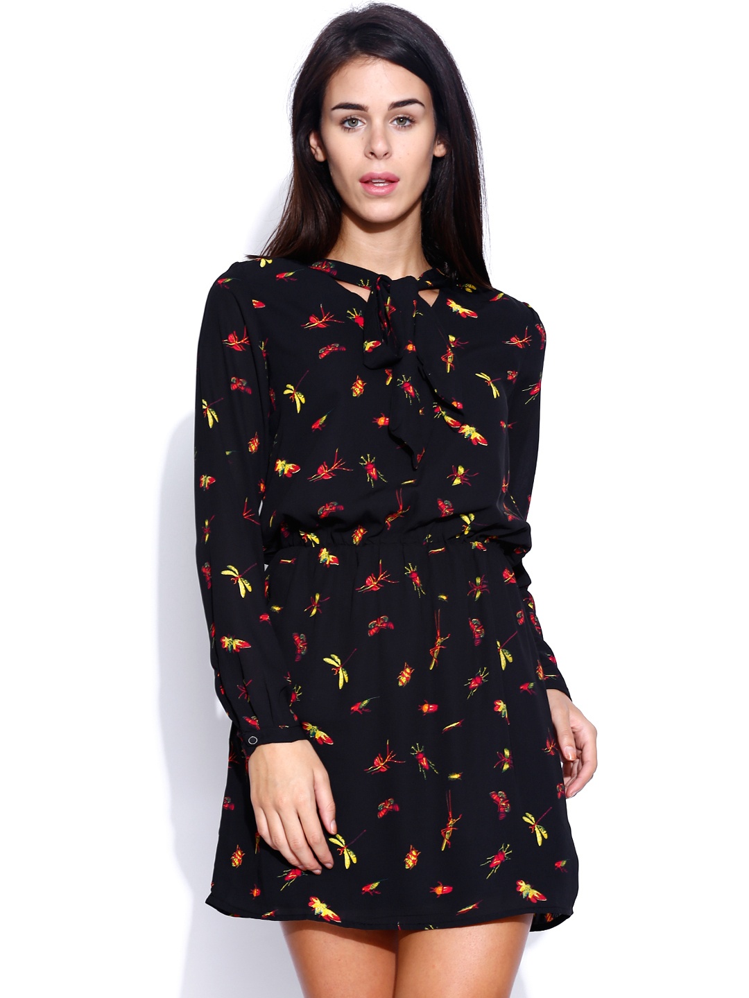 

Tokyo Talkies Black Printed Blouson Dress