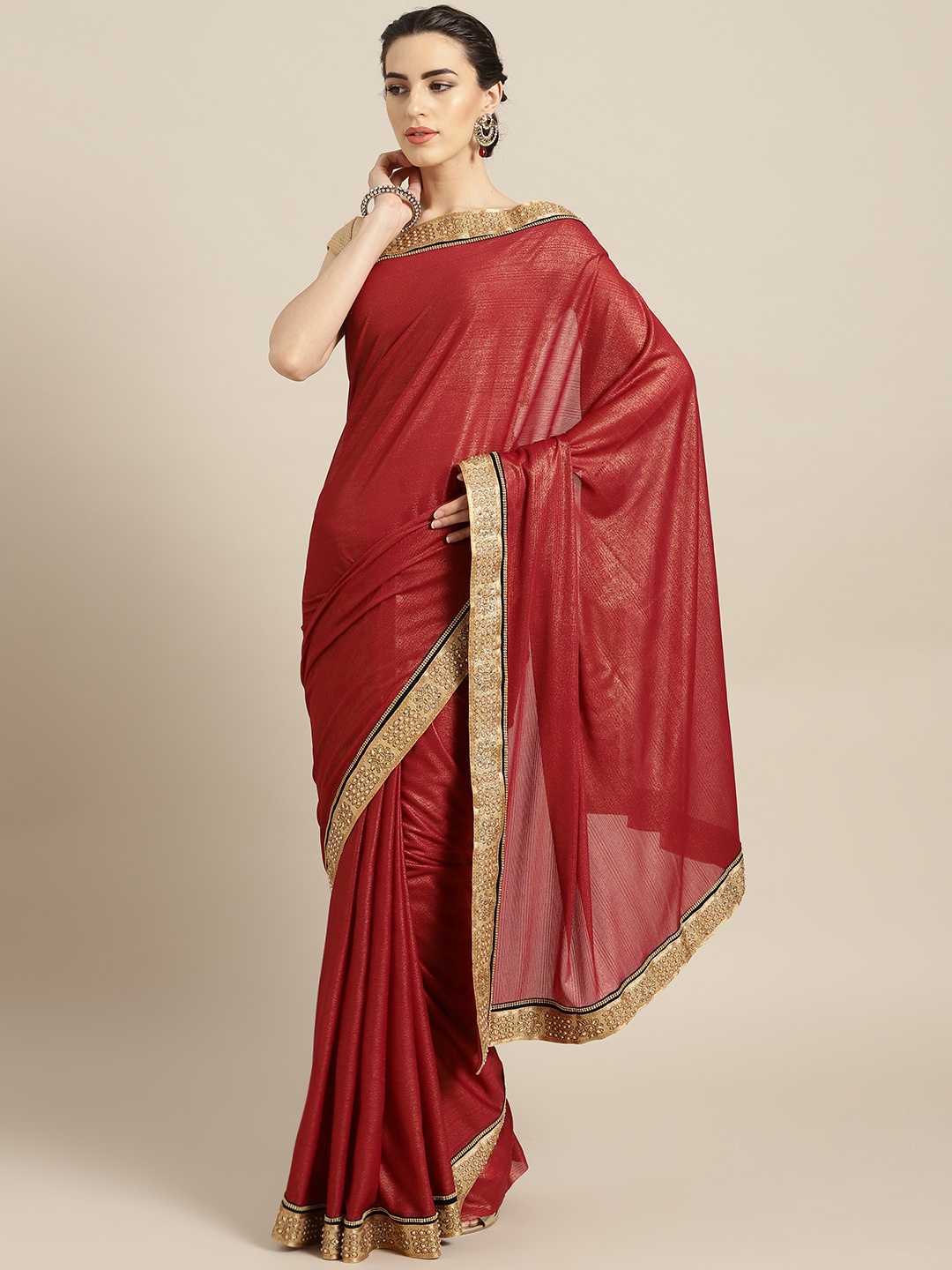 

Chhabra 555 Maroon & Red Solid Saree