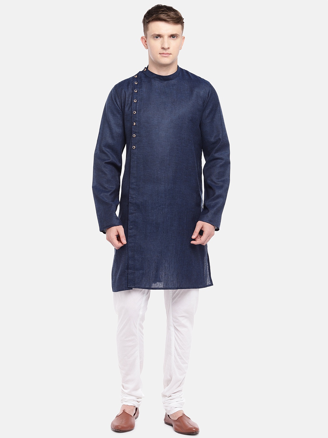 

Ethnicity Men Navy Blue Solid Straight Kurta