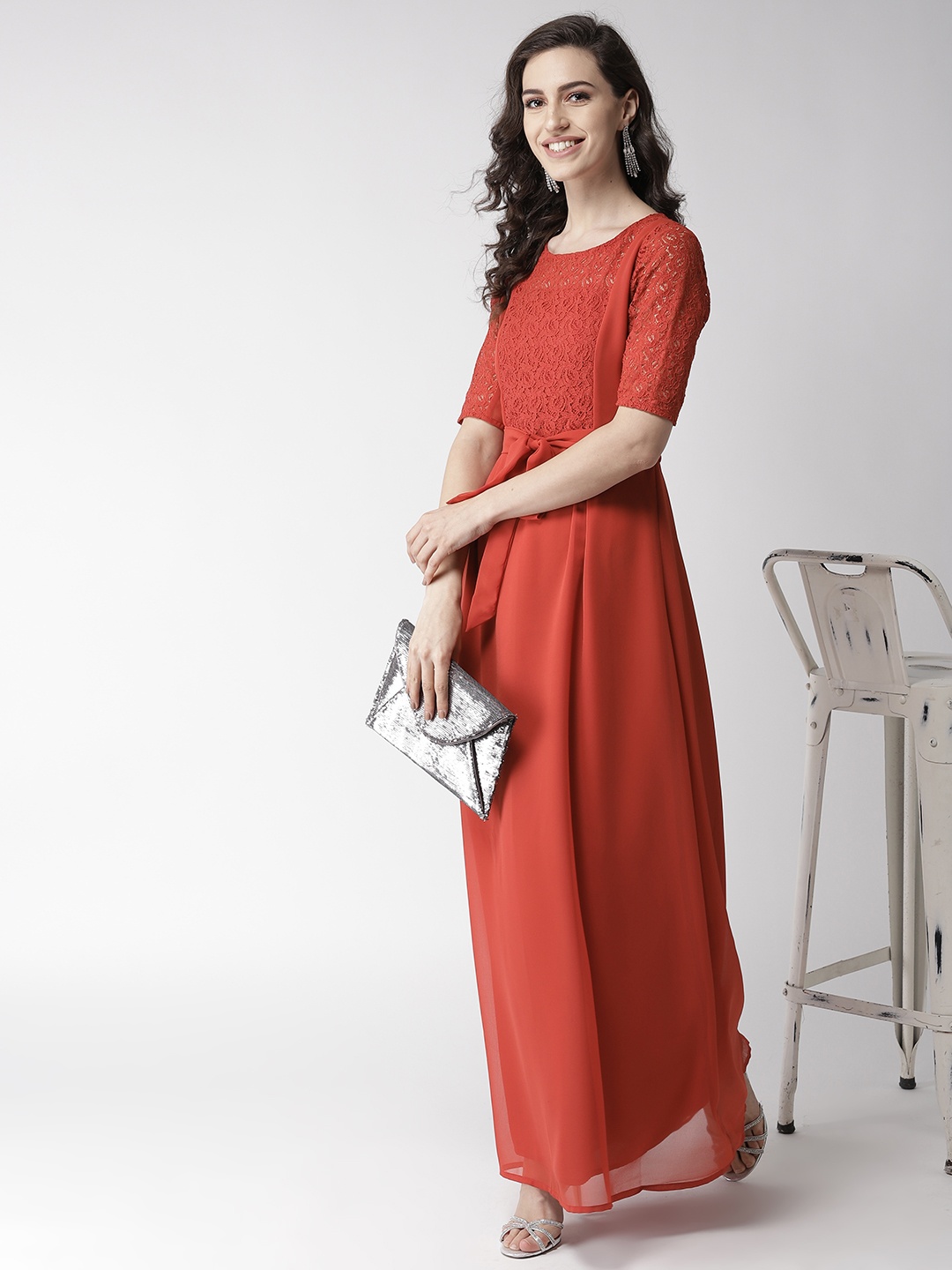 

La Zoire Women Rust Red Solid Maxi Dress