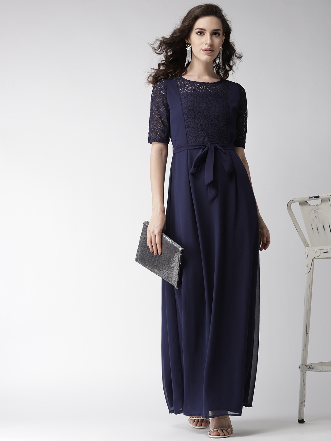 

La Zoire Women Navy Blue Solid Maxi Dress
