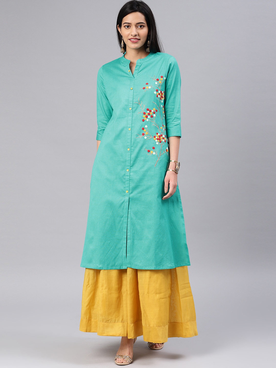 

Alena Women Sea Green Embroidered A-Line Kurta