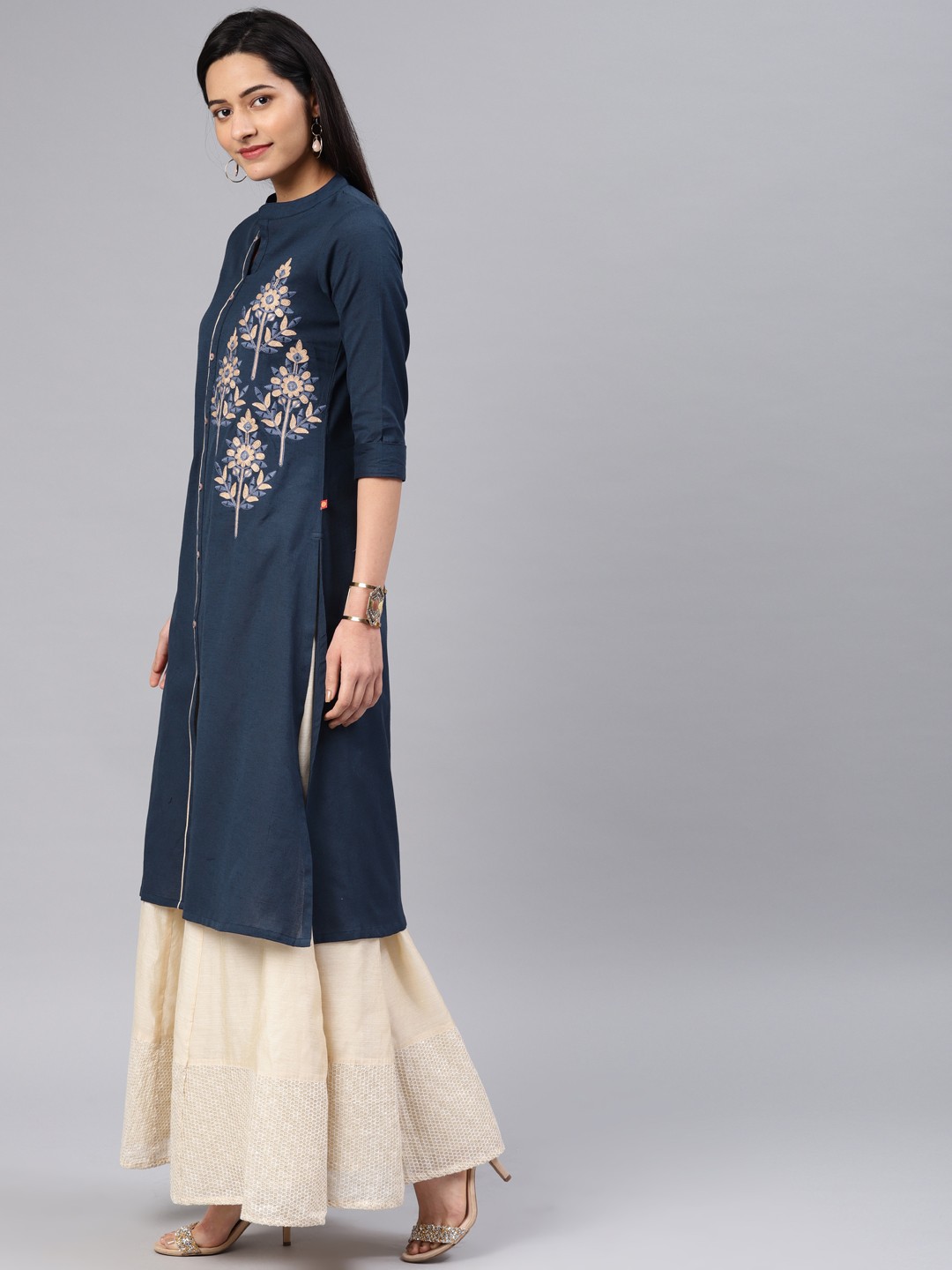 

Alena Women Navy Blue Embroidered Straight Kurta