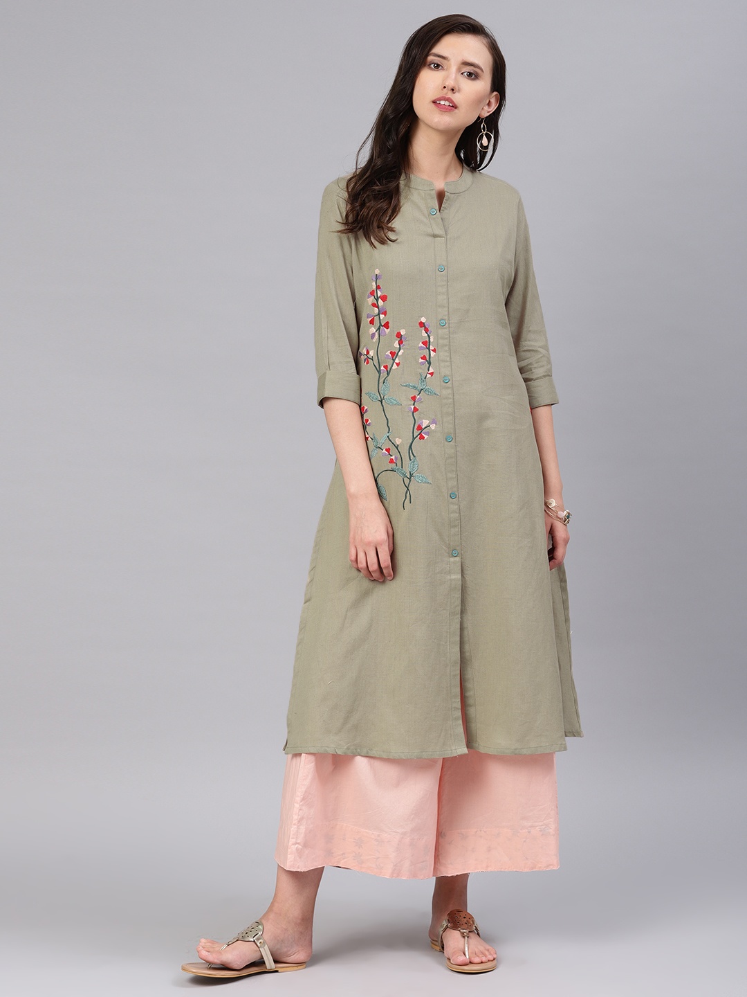 

Alena Women Beige Embroidered A-Line Kurta