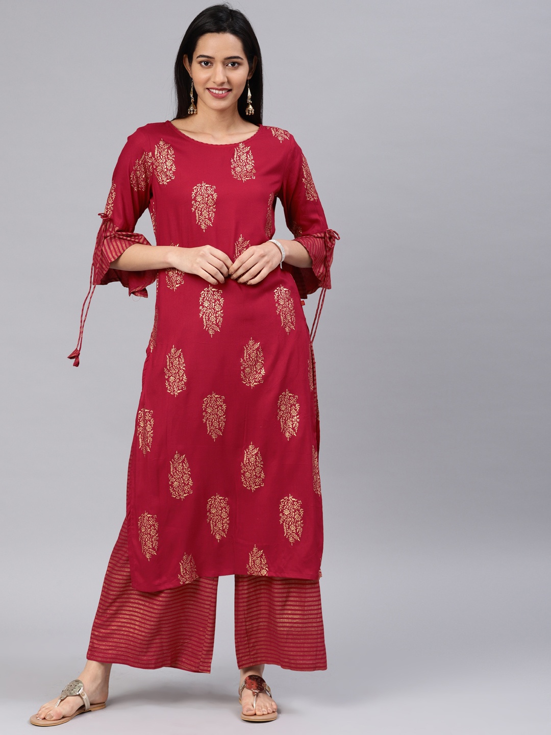 

Alena Women Maroon & Gold-Coloured Printed Kurta with Palazzos