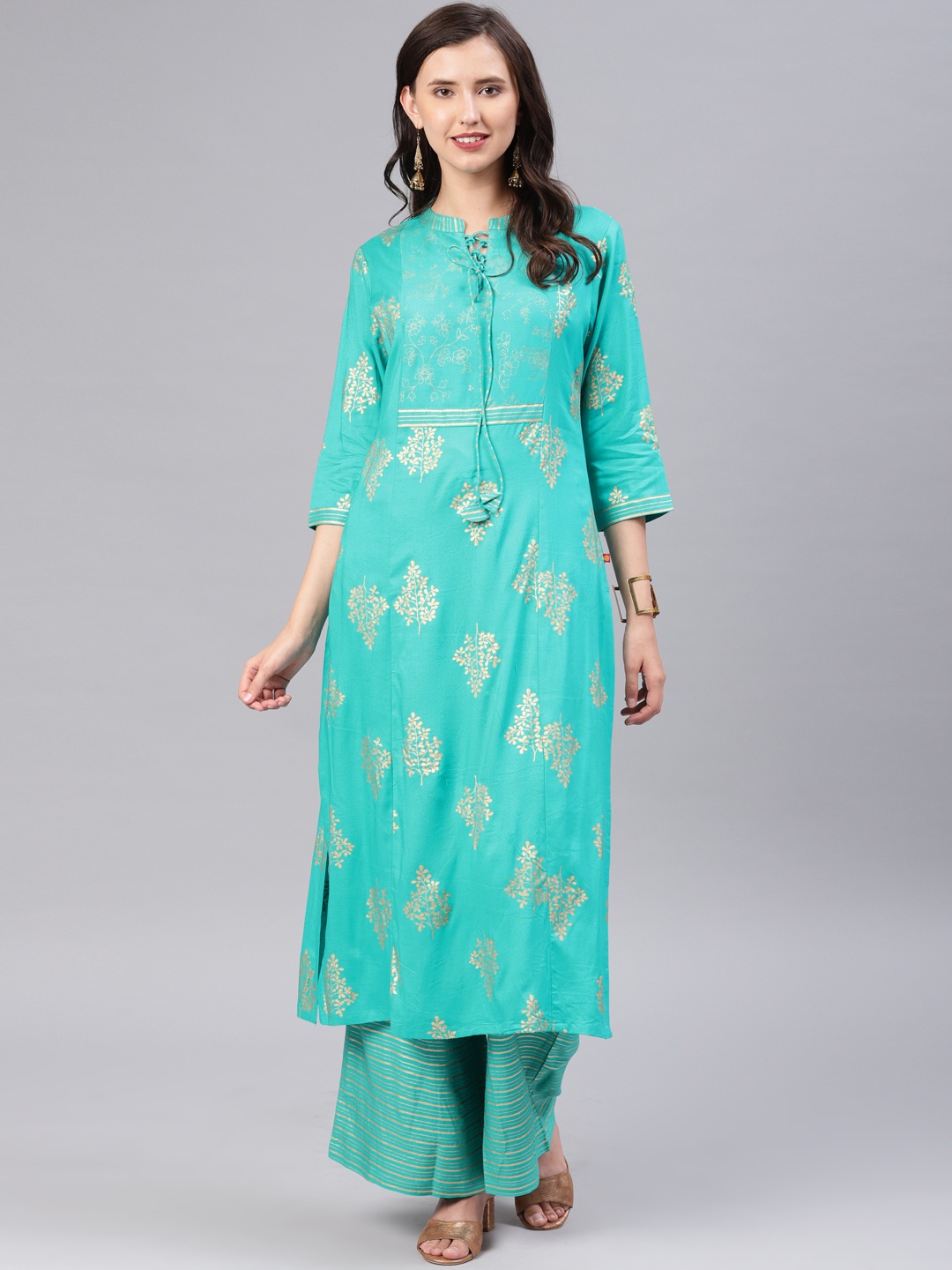 

Alena Women Turquoise Blue & Gold-coloured Printed Kurta with Palazzos