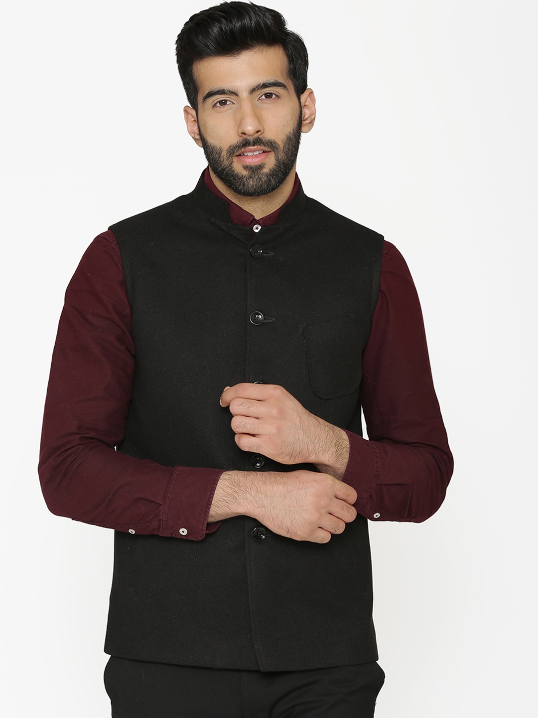 

Wintage Men Black Solid Nehru Jacket